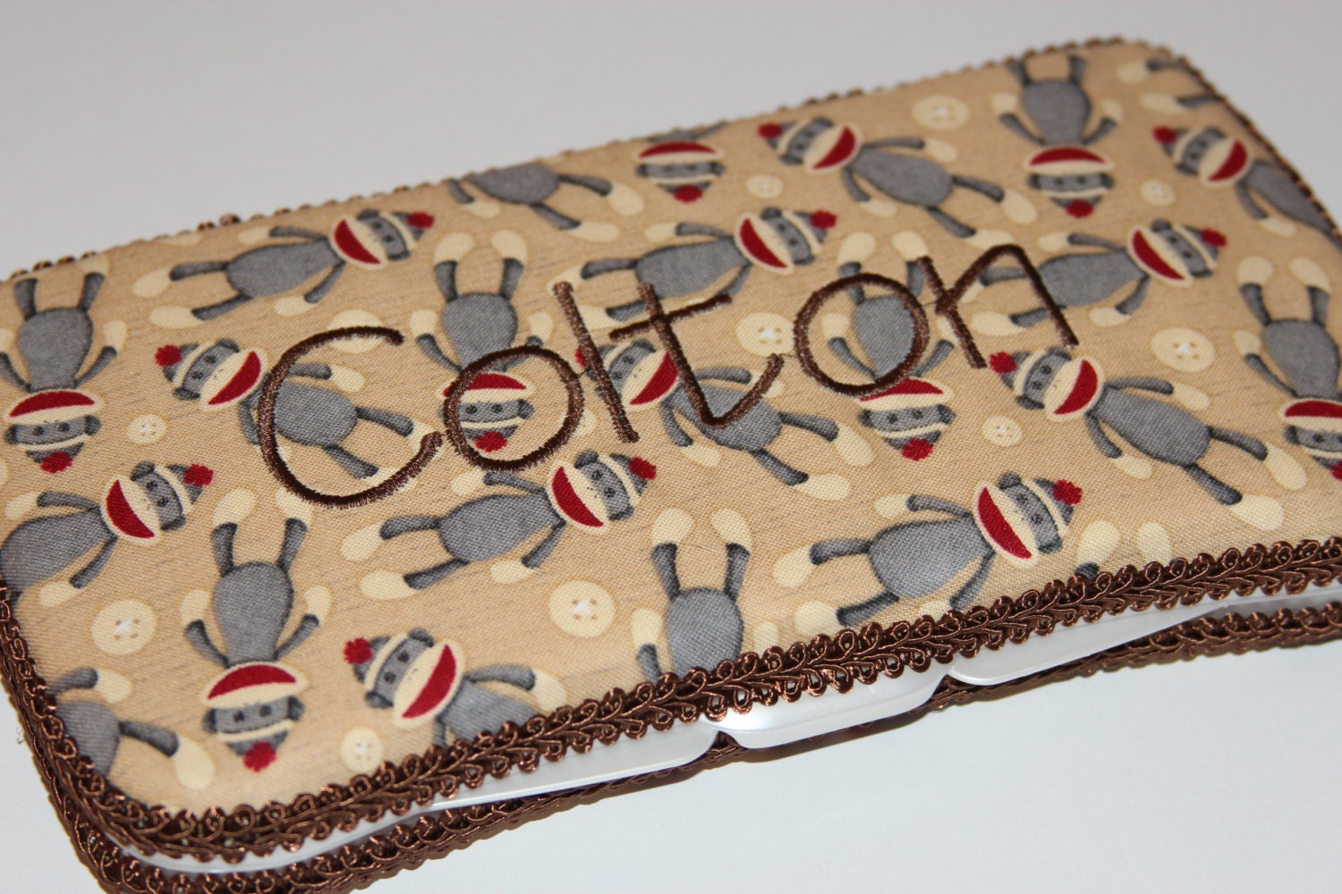 Personalized Sock Monkey Travel Wipe Case - Baby Shower Gift