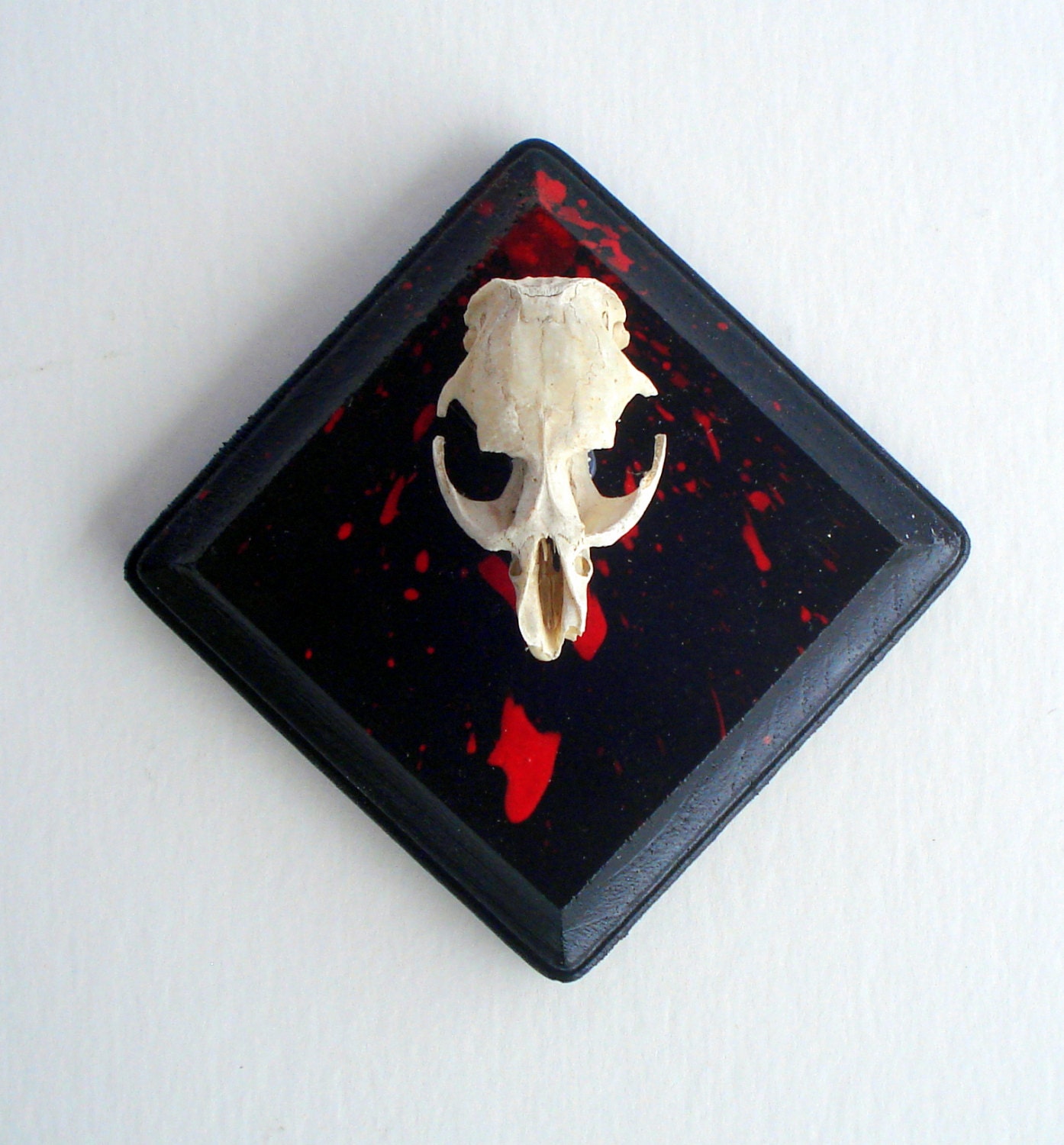 Skull Painting mounted on wood blood splatter