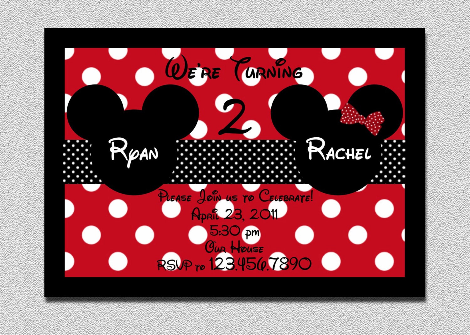Twin Mouse Inspired Twins Birthday Party Invitations Birthday Party Invitations Twins Siblings Printable Il_570xn