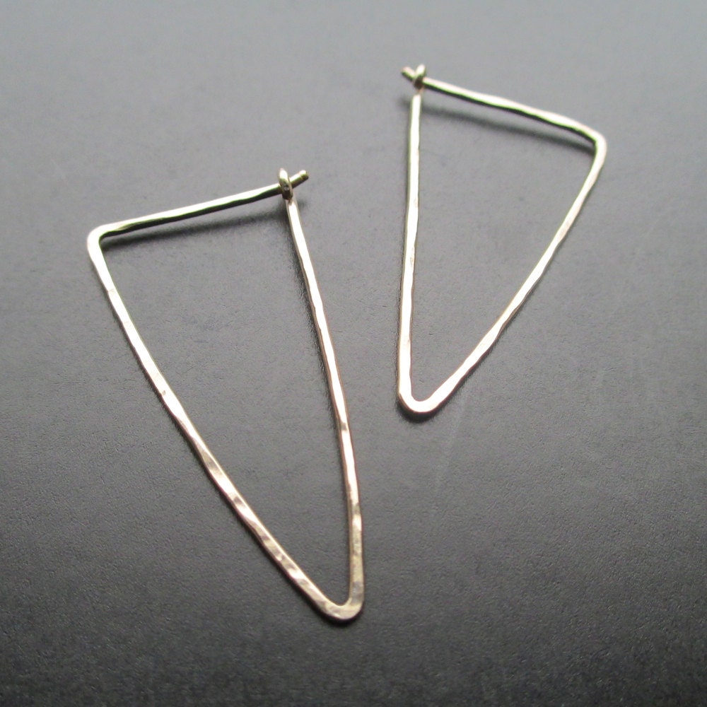 Long Triangle Hoops - MEDIUM ISOSCELES - 14k Gold Filled Hammered Dangle Interchangeable Earrings