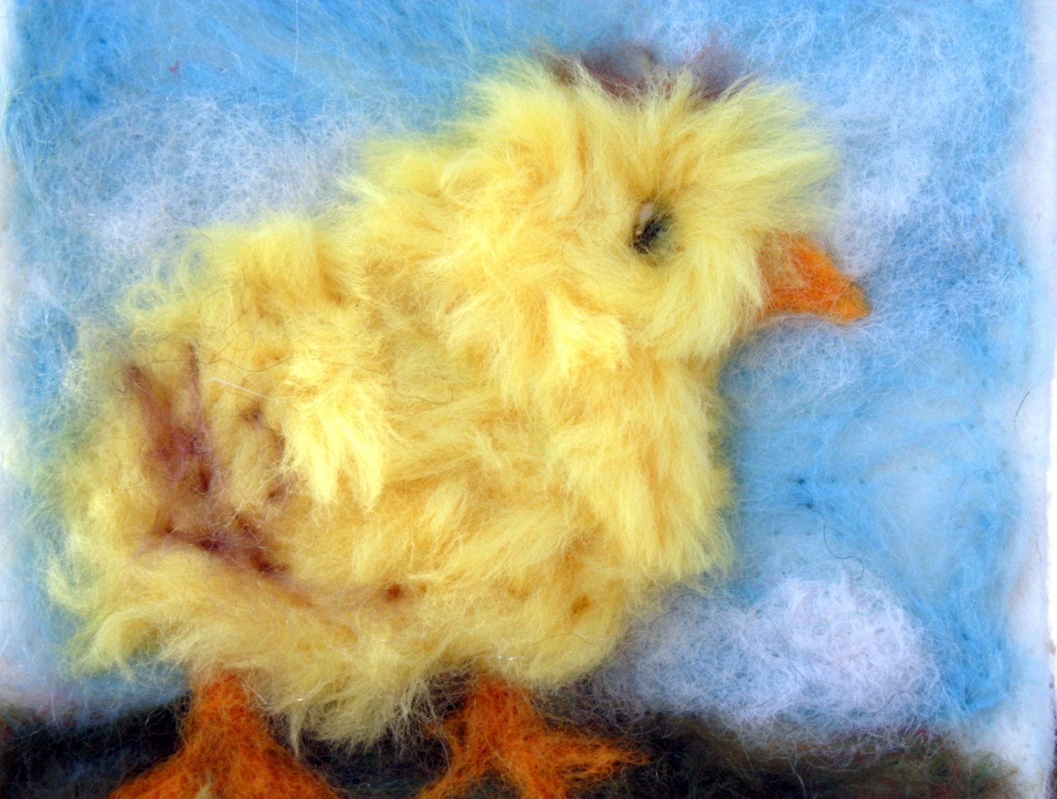 CHICKIE Needle Felt Landscape Painting Of A Spring Chick-Merino Wool and Silk