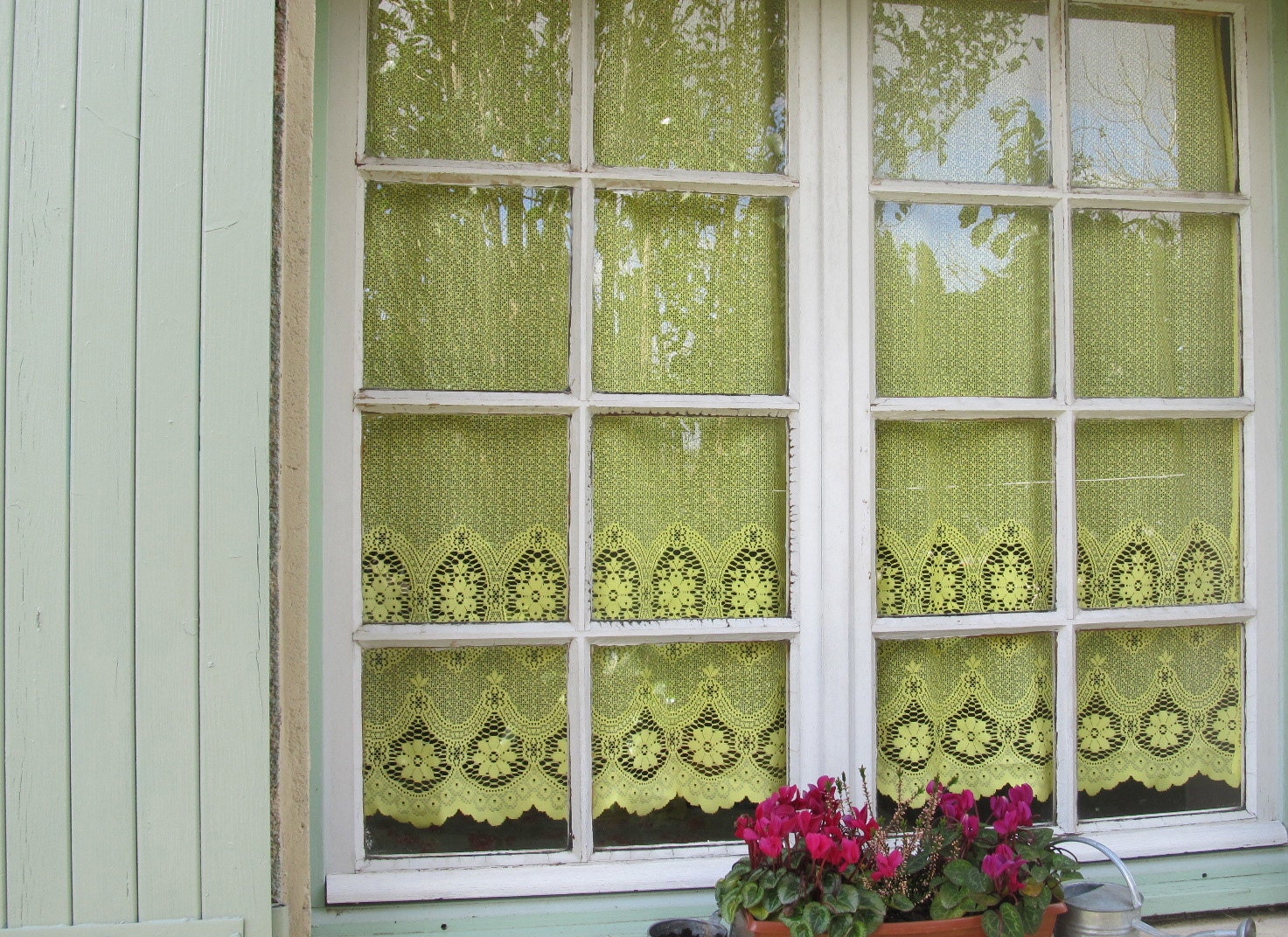 Lemon French Lace Window Curtain, Yellow Sheer Lace Window Panel