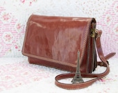 Elise, French Vintage, Dark Tan Leather Satchel, Messenger Crossbody Handbag from Paris