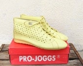 Vintage Dead Stock Yellow Star Perforated Leather High Tops Womens Sizes 7.5 & 8