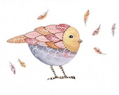Watercolor Original Painting - Feather Bird - Postcard by Lorisworld