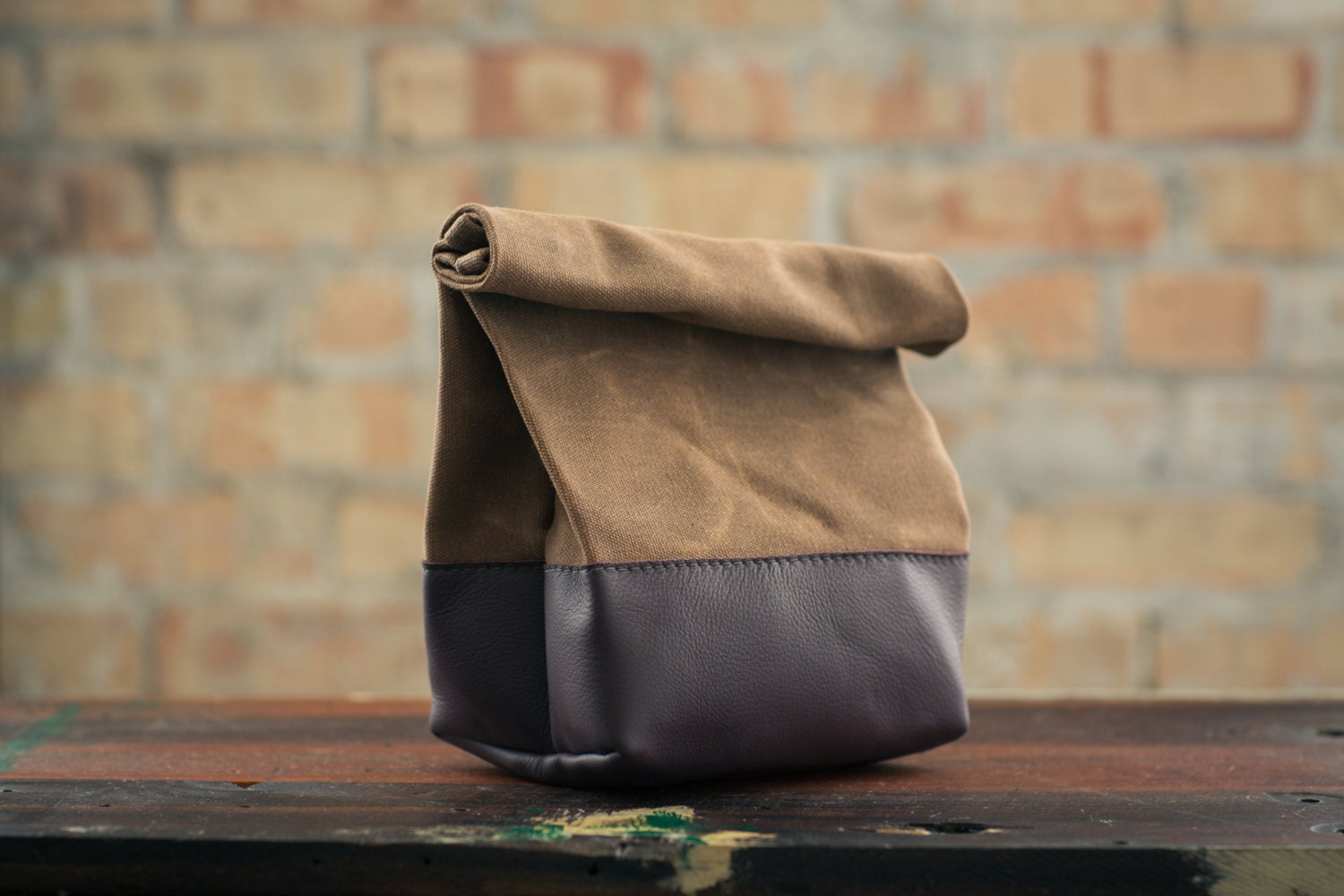 Waxed Canvas and Leather Lunch Bag - Brush Brown/Brown