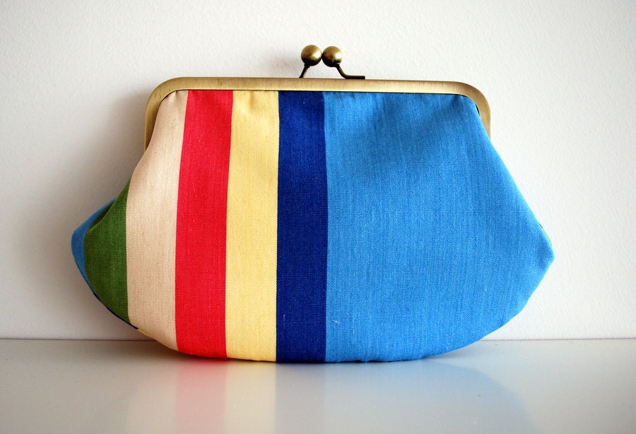 striped kisslock clutch purse. kiss lock clutch. metal frame purse. colorful clutch. kiss lock bag. one of a kind.