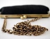 CLUTCH PURSE.black silk kiss lock purse.chain purse. snap purse.dupioni silk.