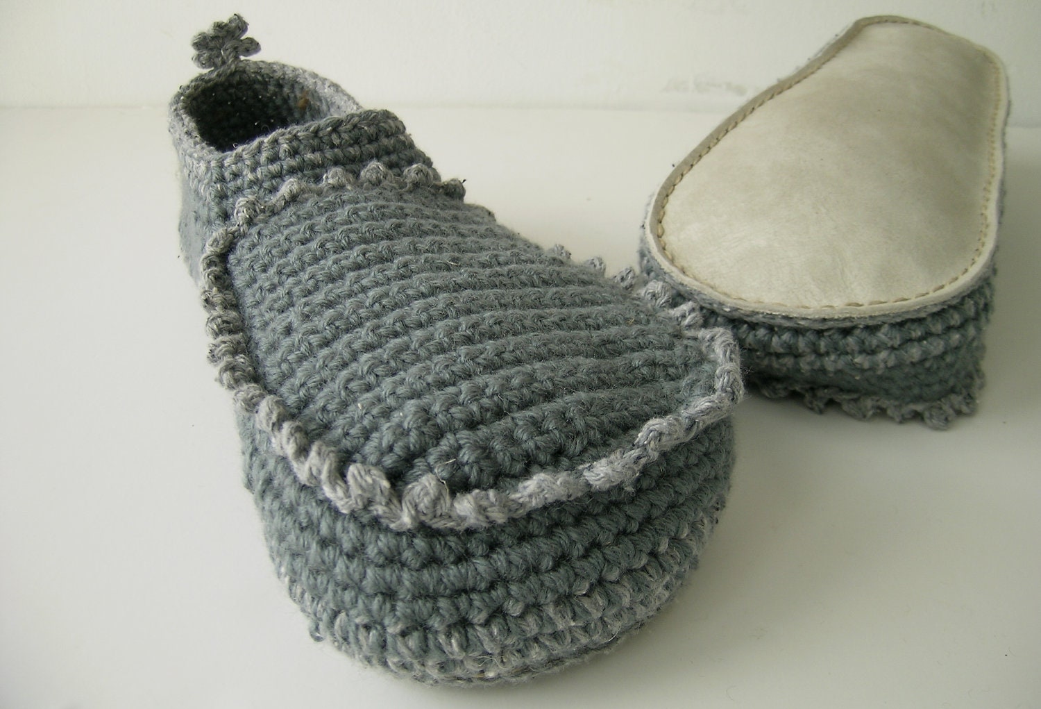 House Shoes with Leather Sole in mouse grey - all adult shoe sizes