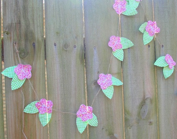 Rustic Garland Hand Cut Sewn Fabric Flower Spring Decoration