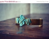 VACATION SALE LUX Three Stone Stacking Brass Bracelet Bohemian Arizona Turquoise Gemstone Cuff
