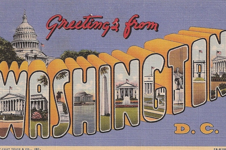 Greetings from Washington DC Large Letter Curt Teich Vintage Linen Postcard Souvenir Greeting