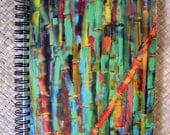 JOURNAL Spiral NOTEBOOK diary with original BAMBOO artwork- green yellow blue ochre