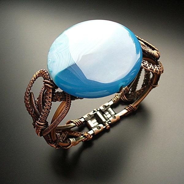 Blue Copper Wire Bracelet - Wire Wrapped - Copper Wire Work - Blue Bracelet - Bangle Cuff Bracelet - Cobalt Blue