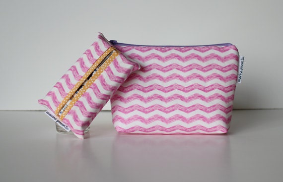forget me not pouch / emergency bridesmaid survival kit -- watermelon chevron waves