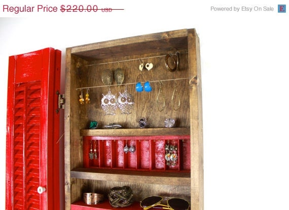 Memorial Day Sale Wall hanging jewelry organizer made from upcycled wood.... Handmade By TangleandFold