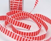 Woven Chevron Stripe Wired Ribbon -- 5/8 inch -- Red White Stripe Ribbon