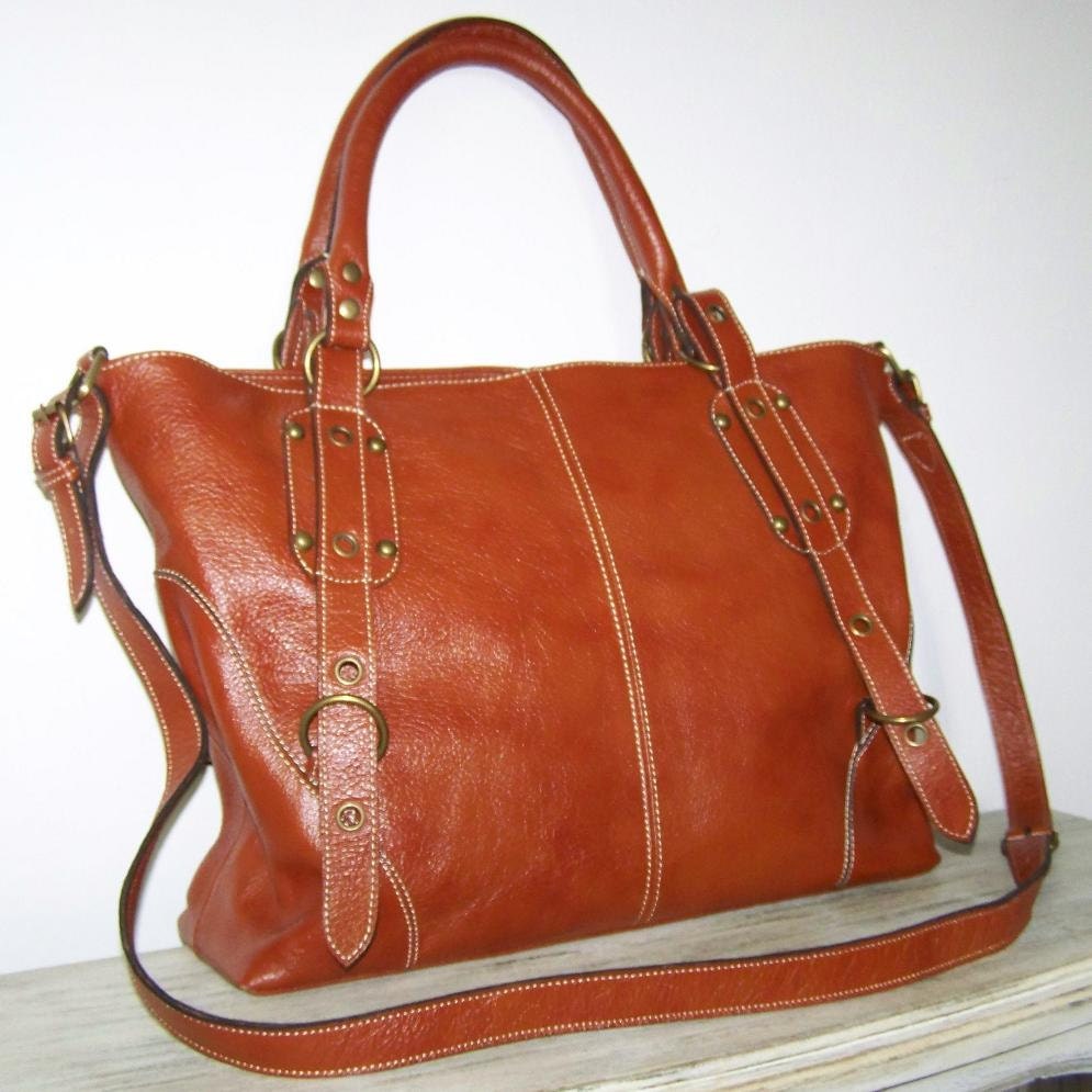 Nora XL. 17" Laptop Caramel-Brown Leather Tote, Leather Bag, Leather Handbag,  Cross-body  Nora XL