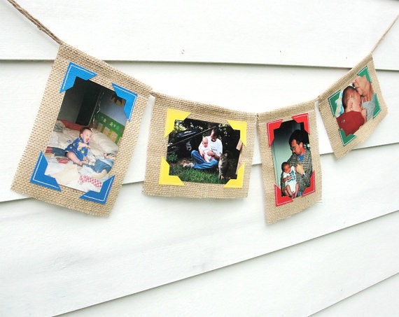 Burlap Photo Banner, One Year 1st Birthday Bunting, Party Garland Decoration, Baby's First Year 12 Months Photos 4x6
