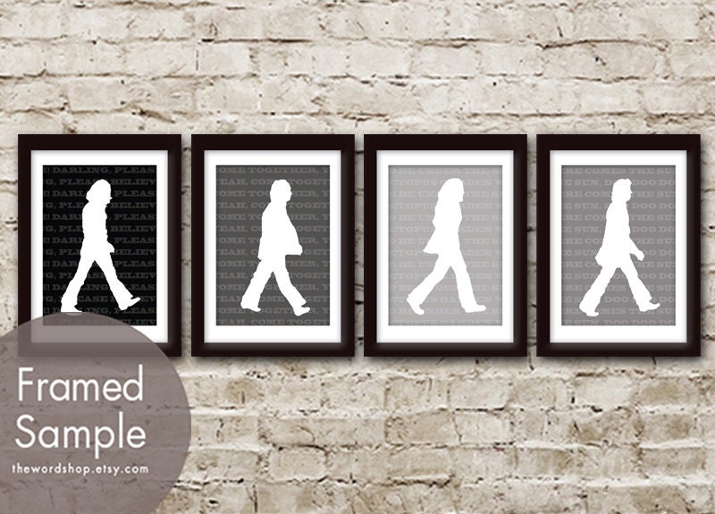 Abbey Road - Beatles Inspired Set of 4 5x7 Art Prints (Featured in Shades of Black) Vintage Modern Art Prints
