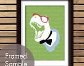 RAWR (T-REX with Glasses and Bowtie) 5x7 Art Print (Featured in Grass Green, Blue icing and Burberry Red) Buy 3 Get One Free