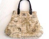 Tommy Bahama Fabric Handbag Island Song Summer Beach Bag Cream Tan Brown