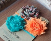 Grace Trio Flower Headbands Brown Paisley, Orange, Turquoise Kid headband newborn headband women headband baby headband