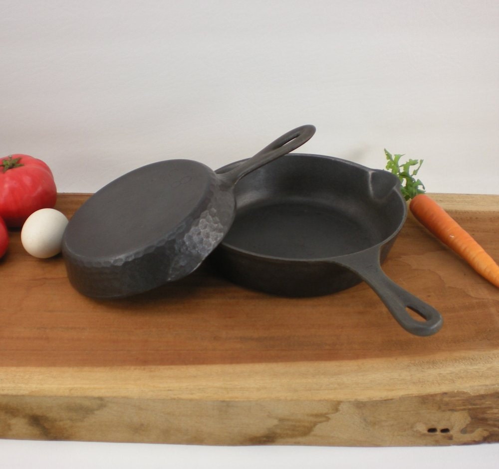 2 Vintage Hammered Cast Iron Skillets - No. 5 and 3 -  No Name - Chicago Hardware