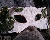 Natural Birch Bark Mask with Feather and Moss - NaturaPlumaDesigns