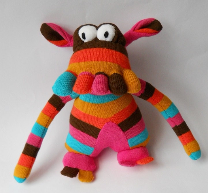 sale plush monster sock creature  sock animal stuffed monster art doll called Tootsie