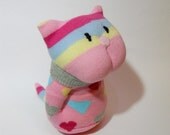 sock animal toy kitten cat stuffed animal plush creature with  pink stripes