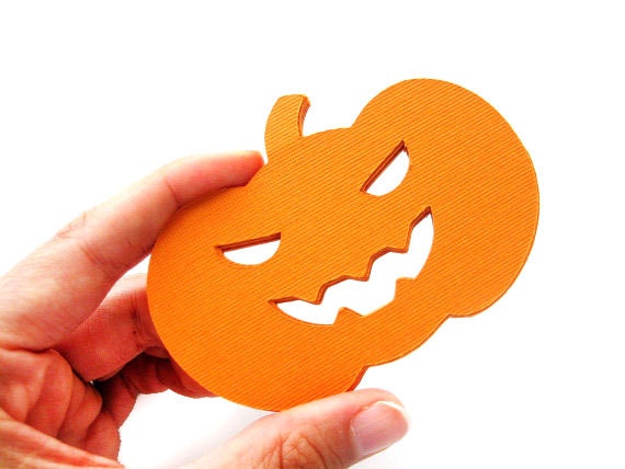 ON SALE 24 Halloween Pumpkin Die Cuts, Jack-o-Lantern Pumpkin Halloween in Orange Textured Cardstock Die Cut A21 Il_170x135