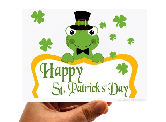 6 Happy St . Patricks day Cards, Cute Frog with a big LUCKY hat card A530 Il_170x135