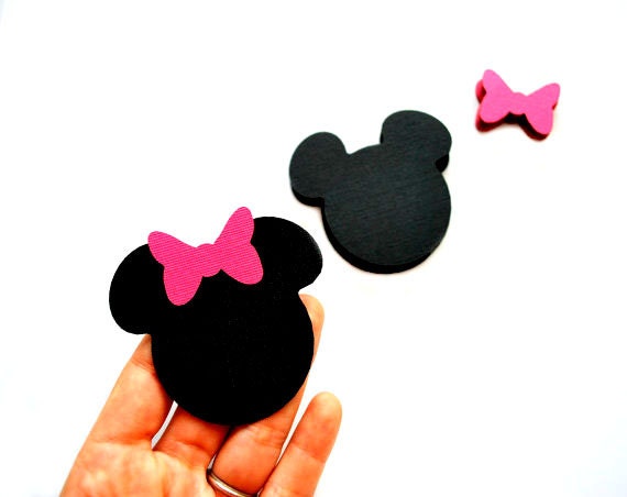 50 Minnie Mouse die cut ( 2.5 inches) in black with hot pink bow A259 Il_570xn