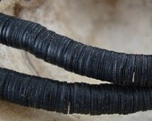 6 Inches of African Black Vinyl Recycled Disk Beads, Very Thin, Spacers, 6mm, From Nigeria