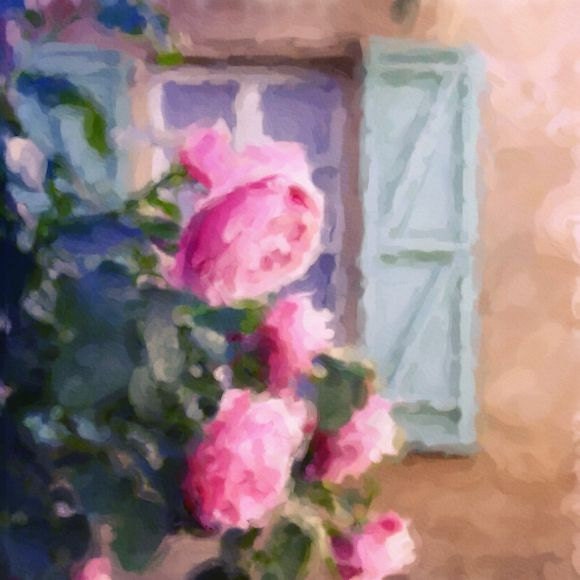 Watercolor Painting PINK ROSES Cottage 8x8 Giclee Print Romantic Art Nature