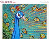 50%  OFF SALE - Peacock Art Print Modern Abstract Poster of Painting Blue Green Bird - Wedding Gifts