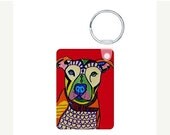 50%  OFF SALE - Dog Pitbull Keychain - Heather Galler Pit Bull Key Chain Pet Animal Unique Gifts Modern Abstract Art green yellow