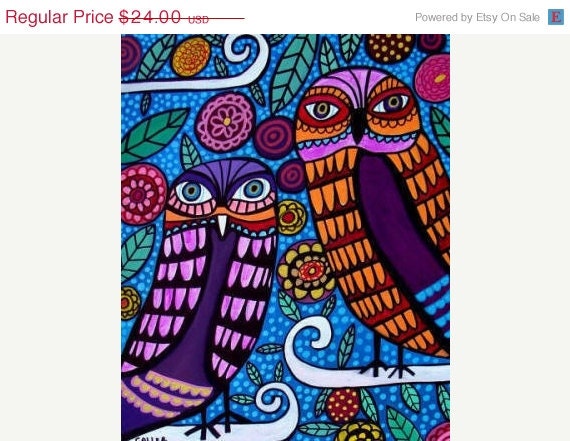 50%  OFF SALE - 11x14 OWL Print - Art Print Poster of Painting Colorful Bird Folk ARt