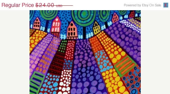 50%  OFF SALE - 11x14 Landscape Art - Modern Landscape Print Art Poster of Painting Trees Houses