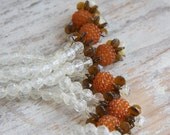 Beaded Macrame Plant Holder Vintage kitsch home decor brown, copper crystal beads