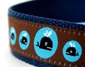 Happy Whales Dog Collar  / 1 inch width / Big Dog Collar / Preppy