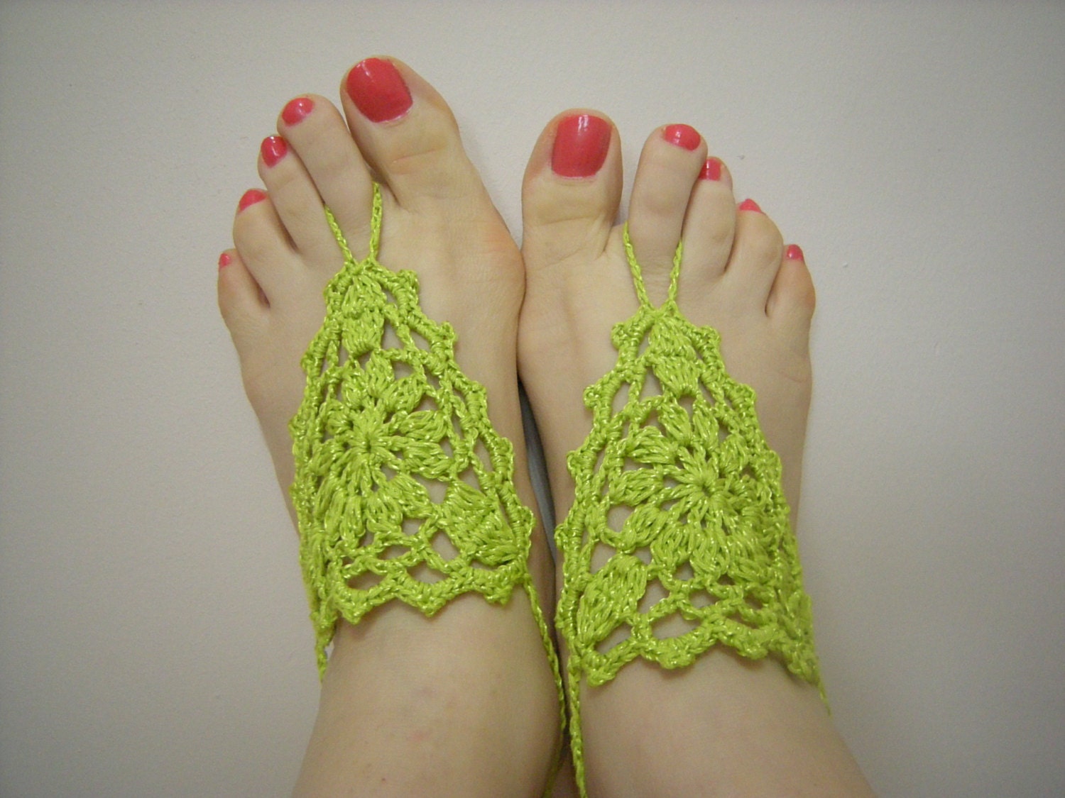 Pistachio Green Barefoot Sandals-Wedding Summer,Hand Crochet,Victorian, Sexy-READY TO SHIP