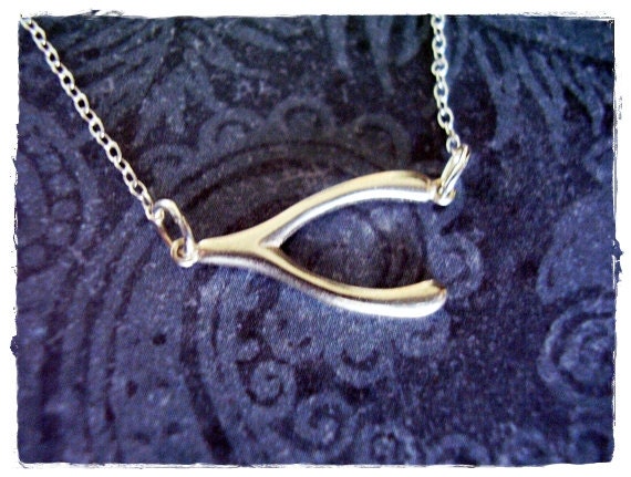 Tiny Sideways Wishbone Necklace - Sterling Silver Sideways Wishbone Charm on a Delicate 18 Inch Sterling Silver Cable Chain