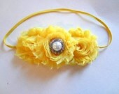 Yellow Shabby Chic Chiffon Flower Headband -  Hair Accessories. Baby Hair Accessories. Girl Hair Accessories. Yellow Flower Headband