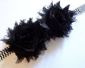 Black Baby Headband. Shabby Chic Flower Duo. Baby Hair Accessories. Baby Girls Hair Accessories. Black Chevron Headband