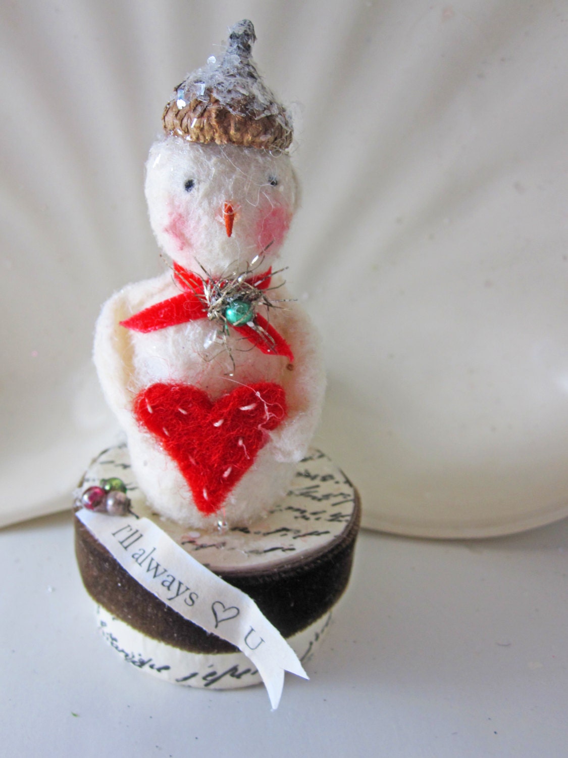 I'll Always Heart  You Says this Tiny Valentine's Day Vintage Inspired Snowman No. 6