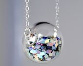 Prism glitter hand blown glass ball silver necklace