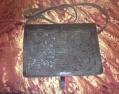 Vintage tooled leather briefcase bag