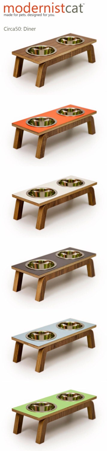 Mid Century Modern Pet Feeder with DOUBLE stainless bowls - SIX Colors